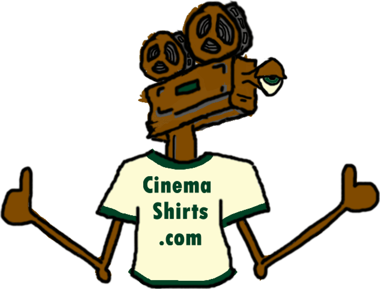 Camera Man, the Cinema Shirts mascot — a film camera for a head, arms outstretched, wearing this month's Original